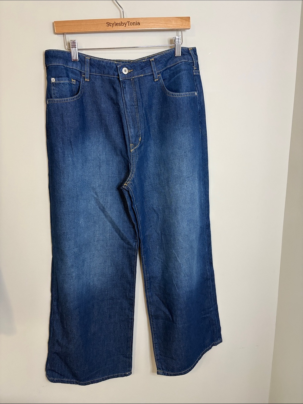 Anthropologie Pilcro the Annie Jean Dark Wash Wide Leg Baggy Sz 31 Petite NEW - Picture 2 of 14